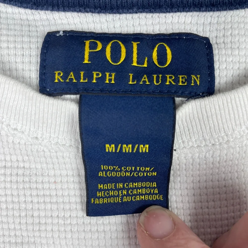 Polo Ralph Lauren Thermal Shirt Mens M White Waffle Knit Long Sleeve Pony